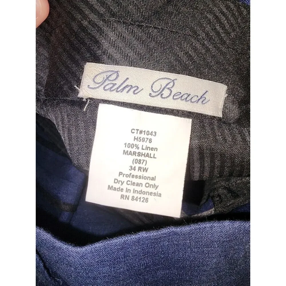 Palm Beach Mens Suit Pants Blue Size 34RW Linen NWOT Pockets Straight Leg 8236